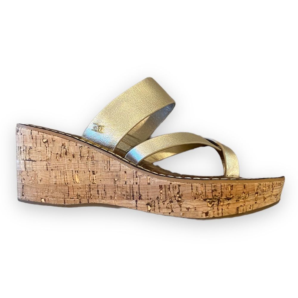 Sam Edelman Rayna Gold Metallic Leather Cork Wedge Sandals